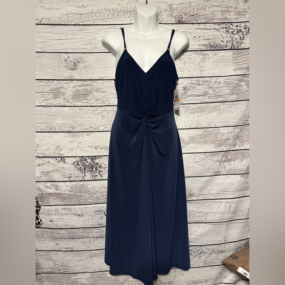 Michael Kors Twist Front Midi Dress Navy Size Small NWT Strappy Evening Cocktail